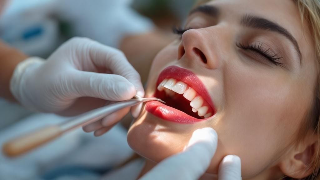 A person examining their gums in the mirror, noticing slight redness.