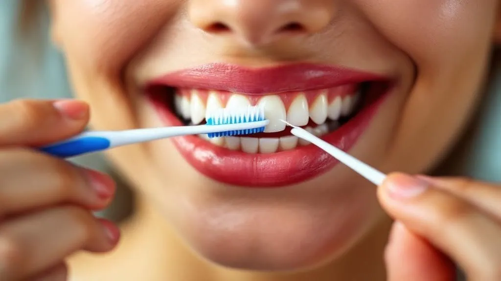 A person smiling, showing healthy gums and teeth, implying good oral hygiene.