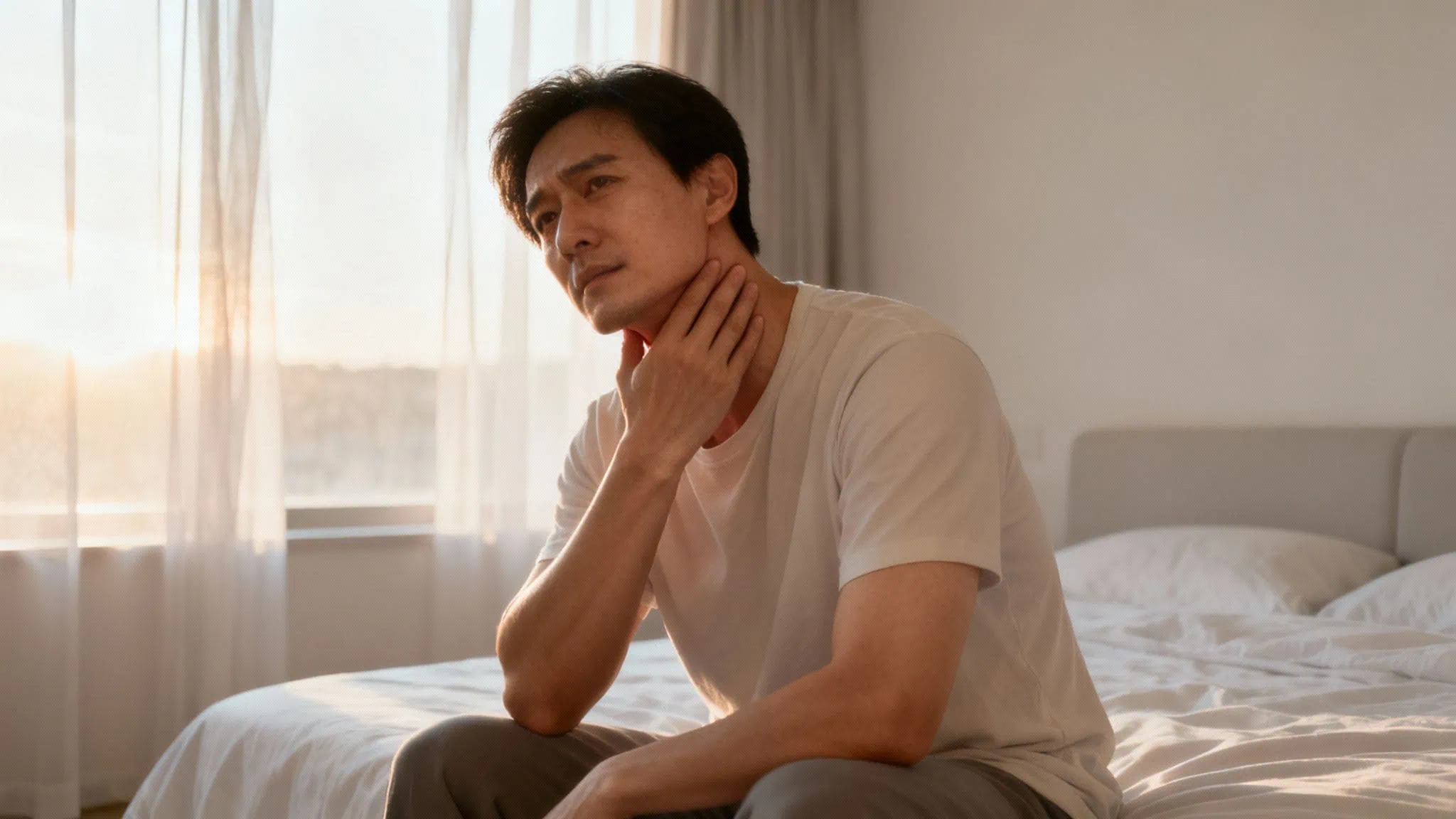 A woman holding her jaw in discomfort, indicating jaw pain from teeth grinding.