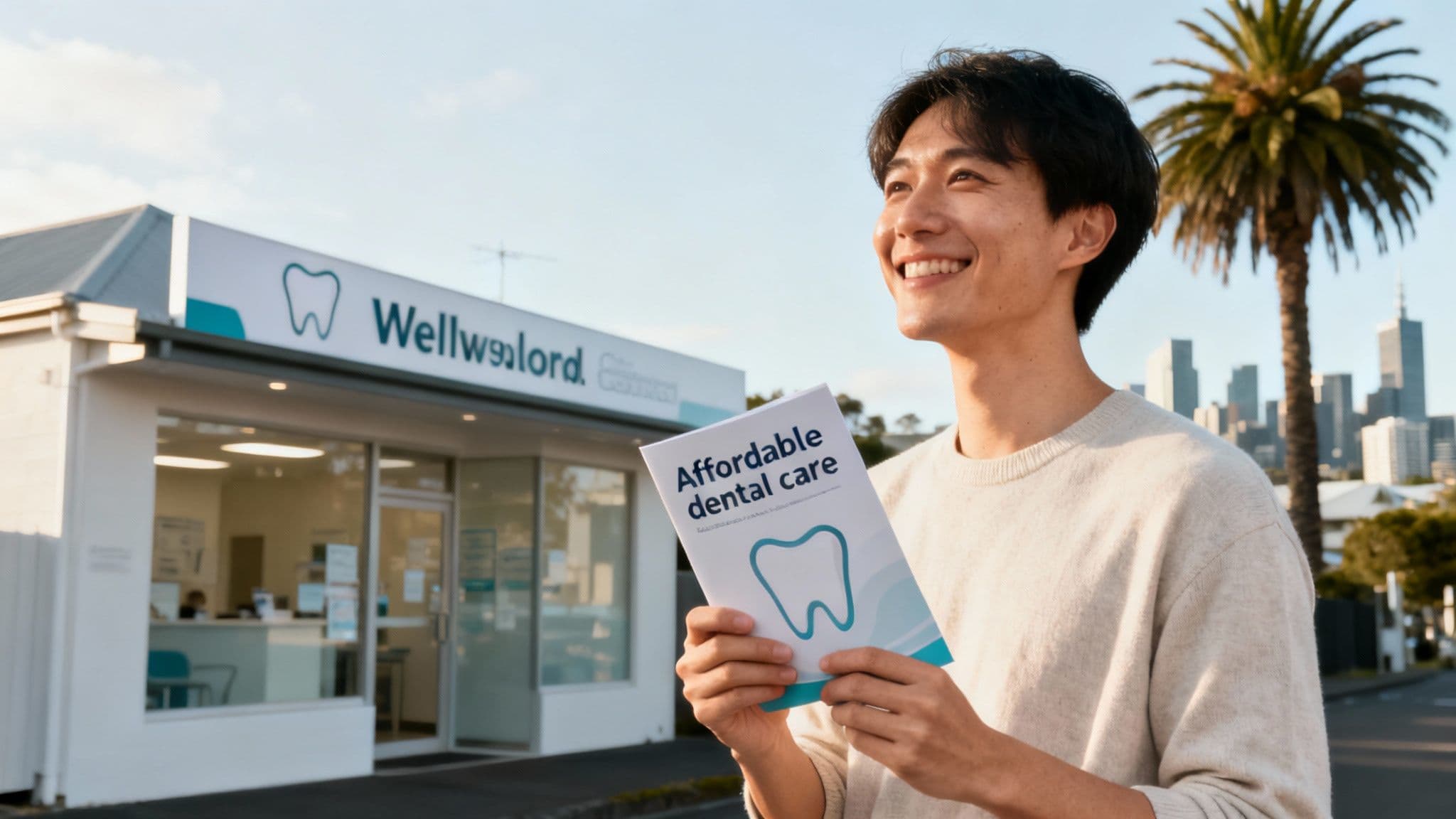 A friendly dentist explaining a procedure to a relaxed patient in a modern clinic.